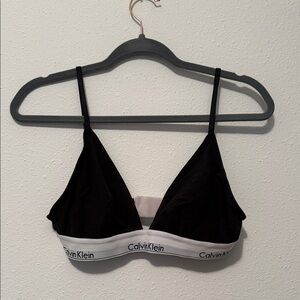 Calvin Klein Black Triangle Bralette with White Logo Band